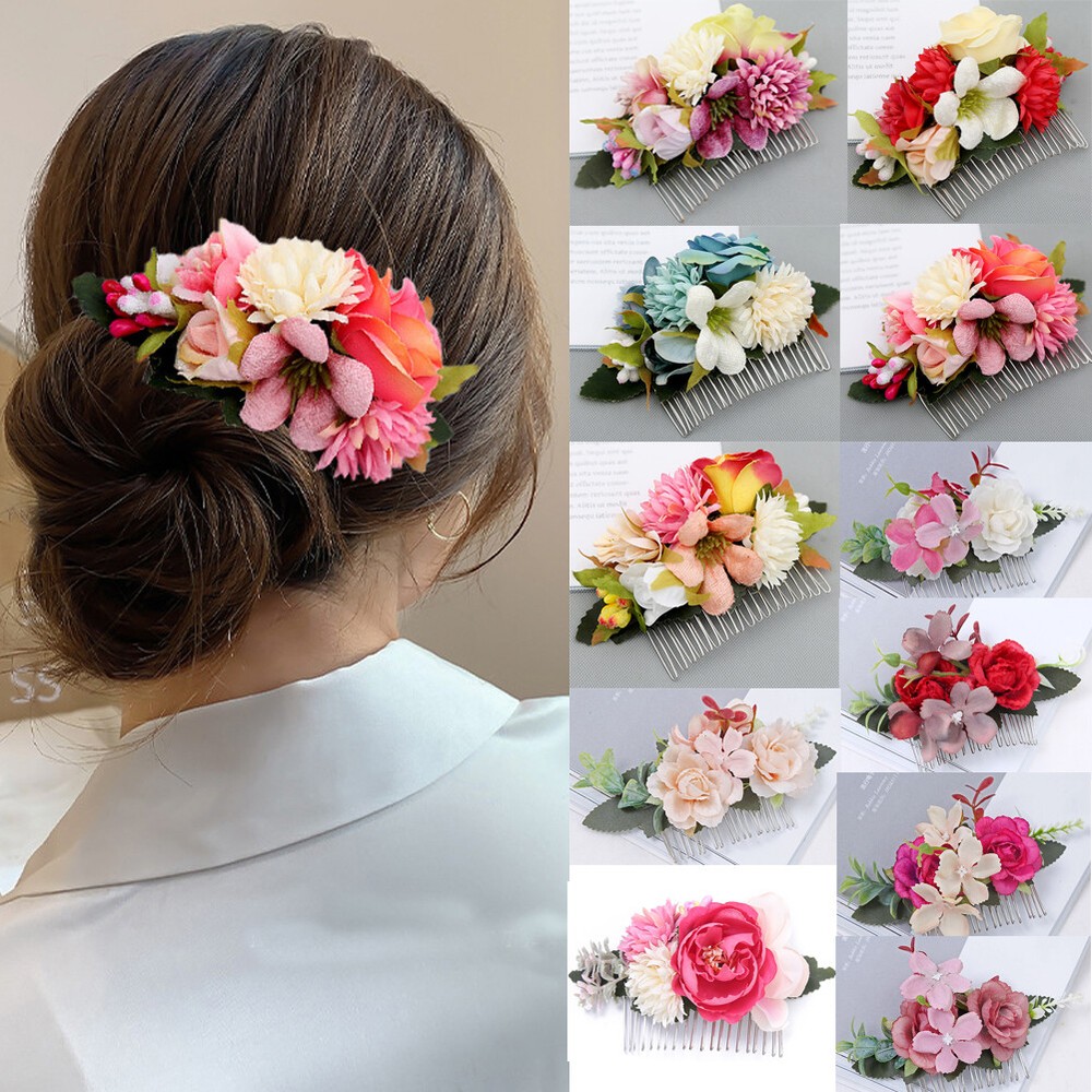 Boho Bride Flower Hair Comb Clips Pins Headband Floral Wedding Hair Accessories.