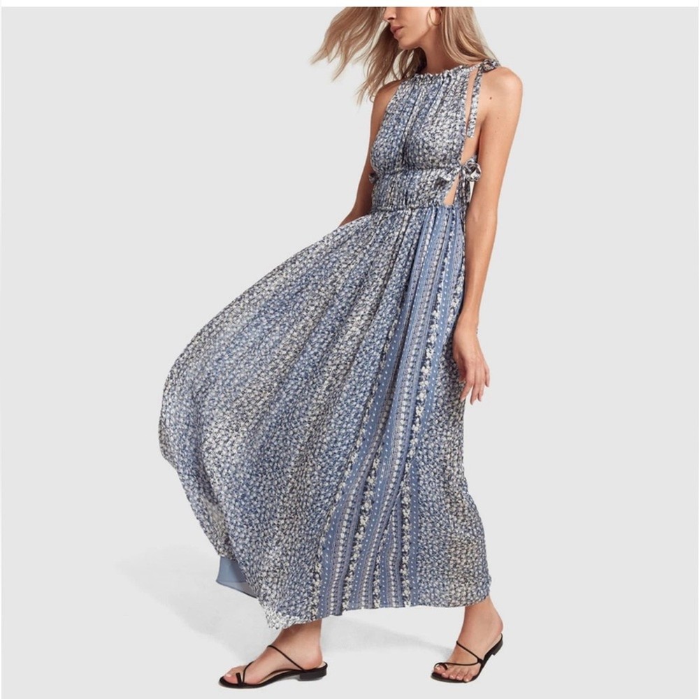 ULLA JOHNSON Augustine Floral Silk Blend Chiffon Boho Halter Maxi Dress Womens 4