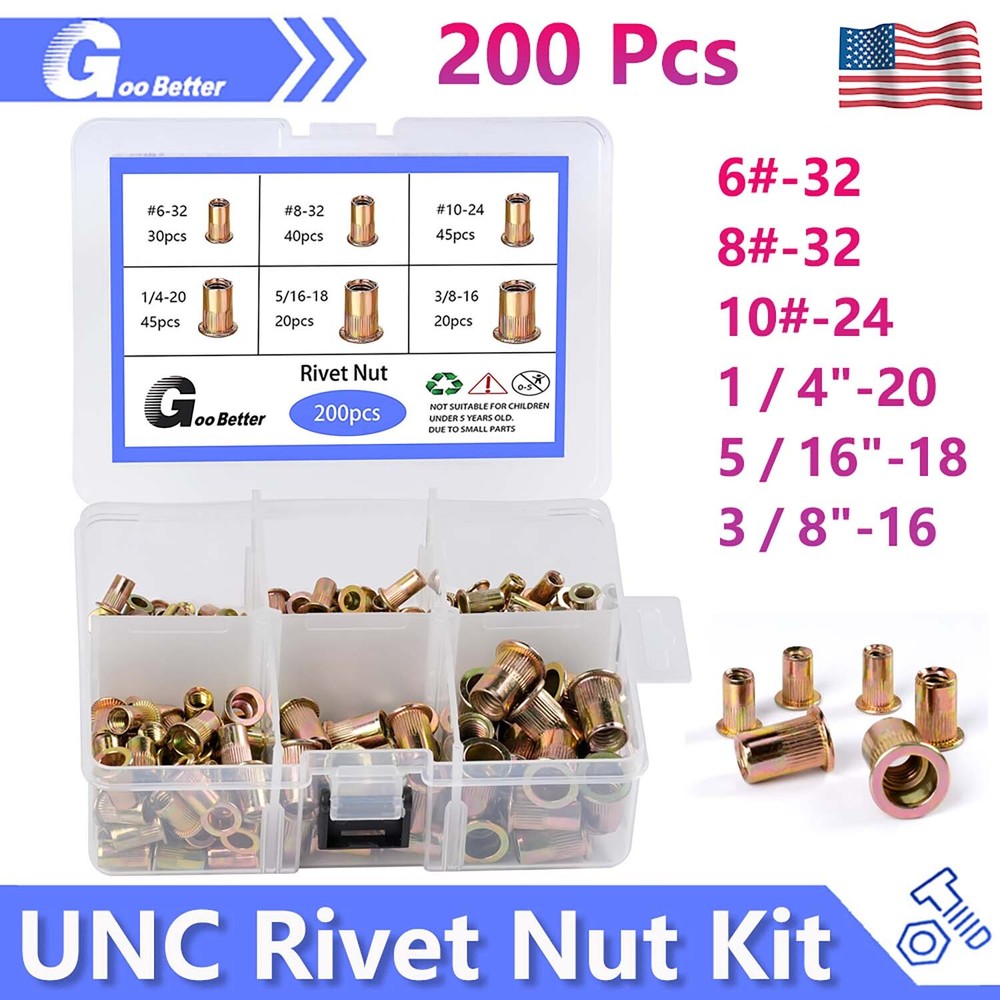 200 Pcs Rivet Nut Kit 6# - 3/8