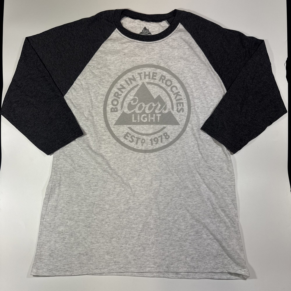 Coors Born in the Rockies Mens Size Large Heather Gray  Silver 3/4 Raglan Shirt