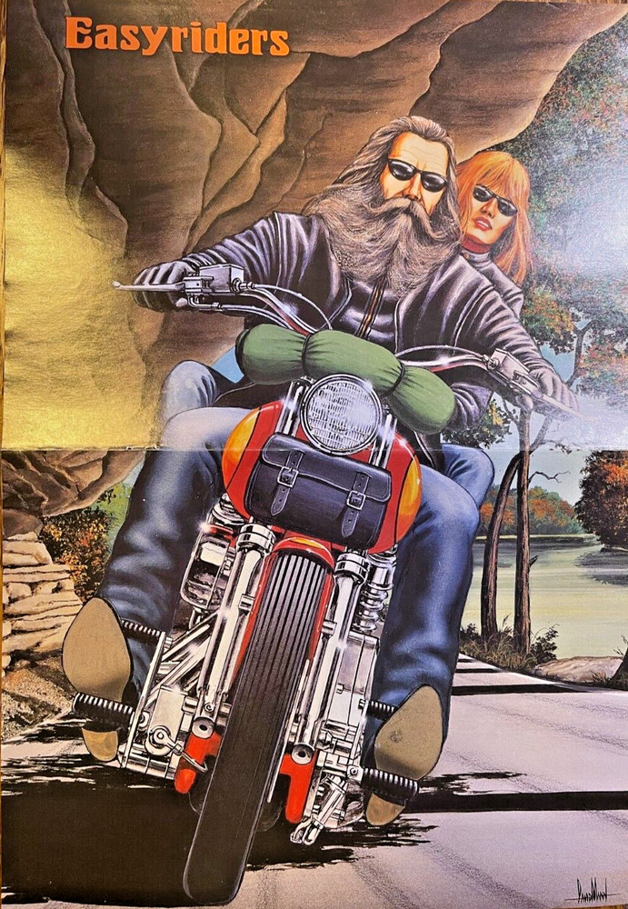 1996 David Mann Poster Man and Woman Riding Motorcycle in the Wild