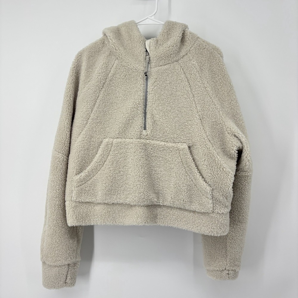 Lululemon 1/4 Zip Pullover Scuba Sherpa Cropped Hoodie Jacket Bone Medium/Large