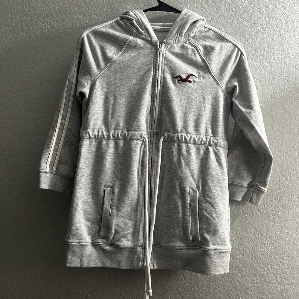 Vtg Hollister 3/4 Sleeve Hoodie Sweatshirt M w/ Drawstring Waist Gray Women Y2K