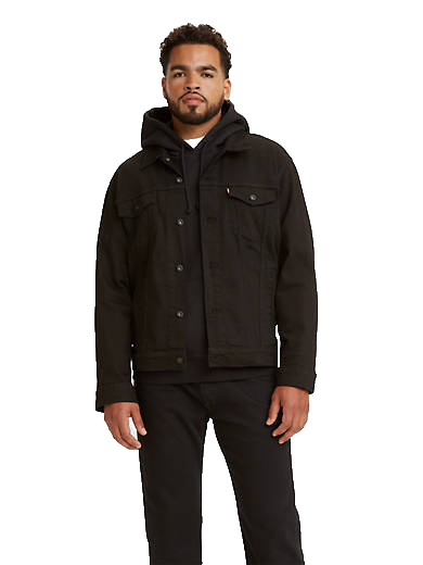Levi's Mens 72334 0223 Big $ Logo Black Denim Classic Trucker Jean Jacket Large