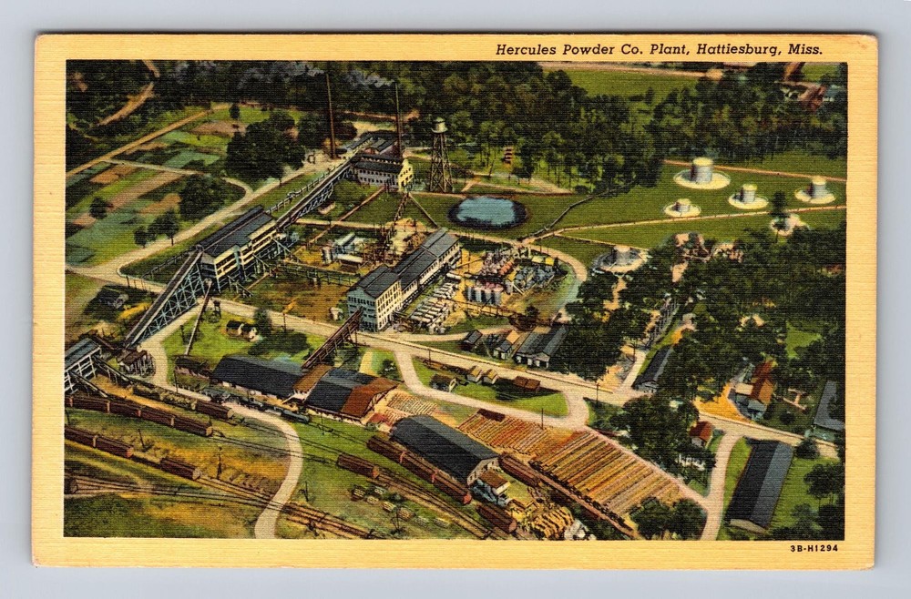 Hattiesburg MS-Mississippi, Aerial Hercules Powder Co Plant, Vintage Postcard