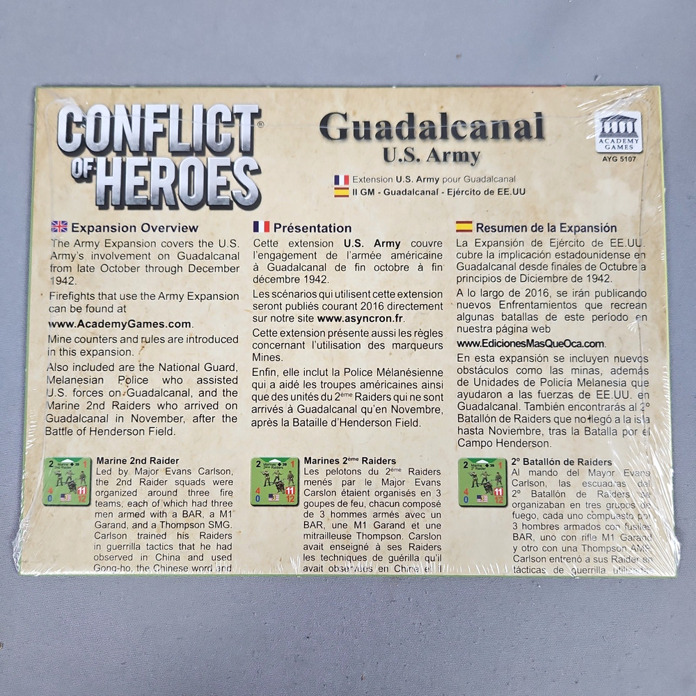 Academy Games Conflict Of Heroes Guadalcanal U.S. Army Expansion Pack NEW Sealed