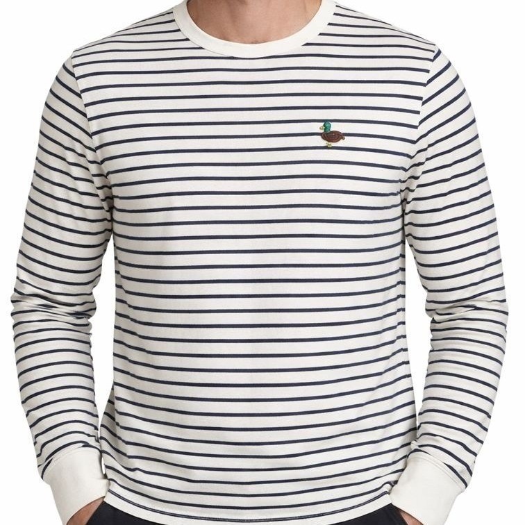 Cactus Man Striped Long Sleeve Shirt Small Navy White Mallard Duck Crewneck Mens