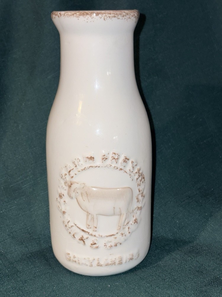Ceramic Farmhouse Style Milk Bottle Vase W/ Cow Distressed Decor