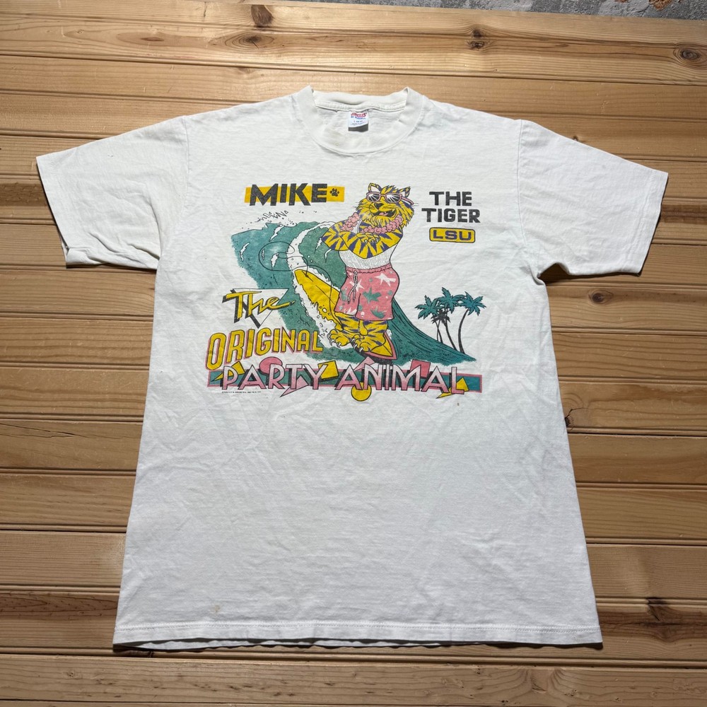 Vintage 80s LSU Mike the Tiger Original Party Animal Graphic T-Shirt USA - Large