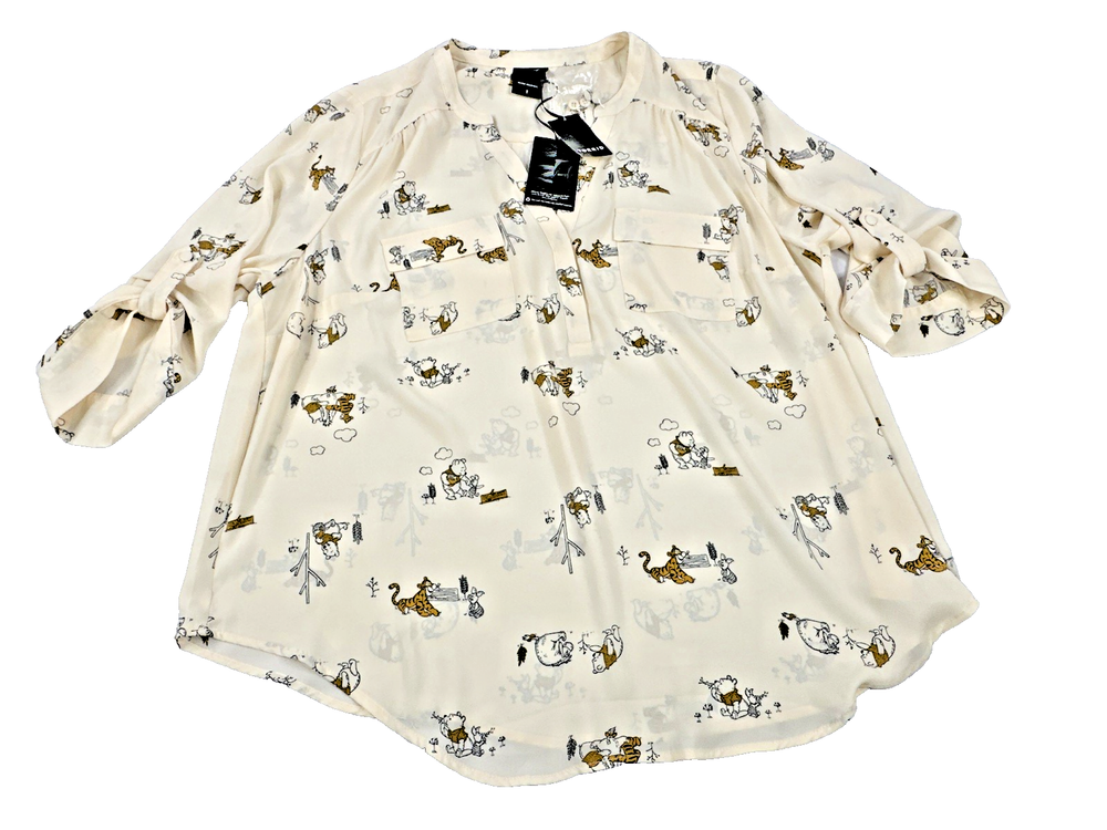 Disney Torrid Winnie The Pooh Tigger Roll Tab Sleeve Blouse Women's Size 1 NWT.