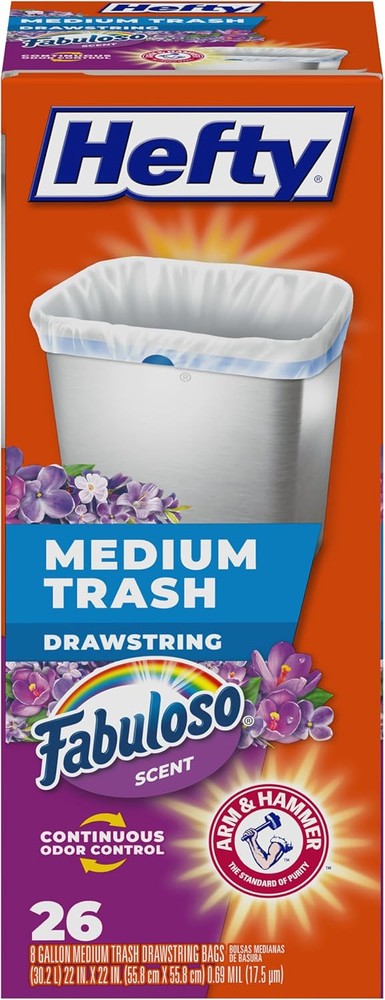 Hefty Medium Trash Bags, Fabuloso Scent, 8 26 Count (Pack of 1),
