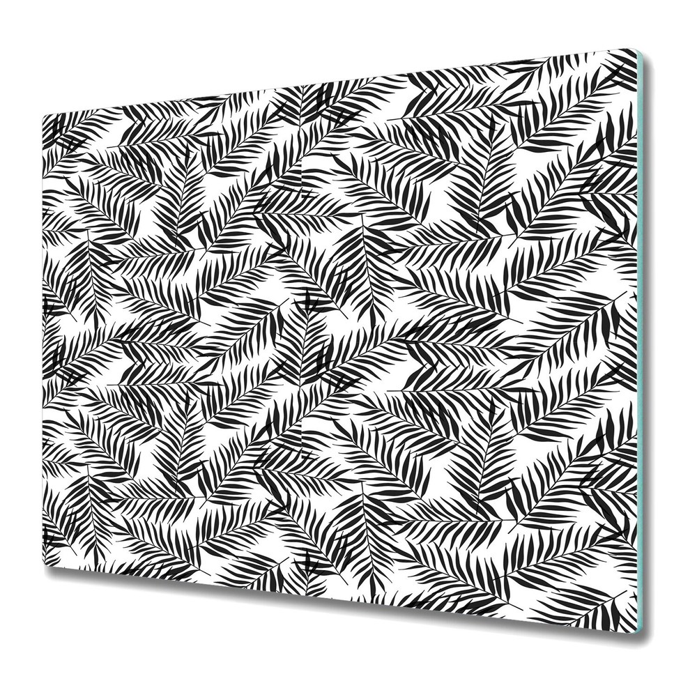 Glass Worktop Saver Kitchen Black Tropical Palm leaves Monochrome floral roll