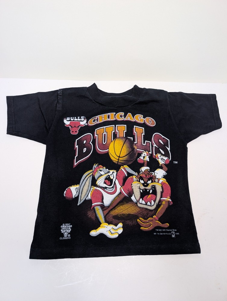 Vintage 1995 Chicago Bulls Looney Tunes Taz Bugs Bunny Youth Size M T-shirt Rare