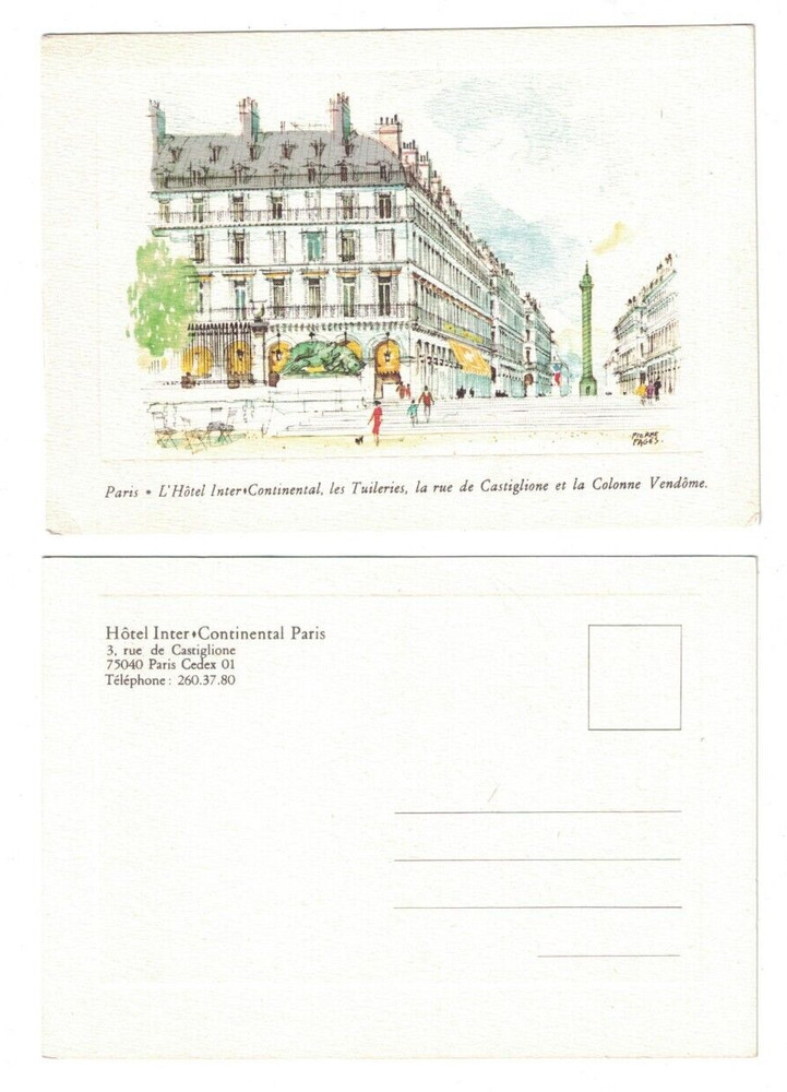 French Advertising L'hotel Intercontinental Paris Artist Signed Pierre Pages Pc