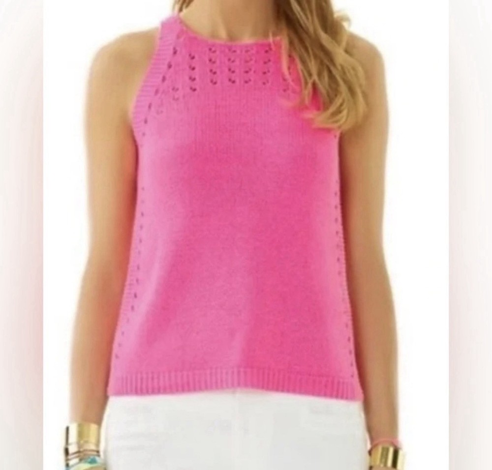 Lily Pulitzer Mac Sweater Tank Pink Size M Preppy Coastal Nautical