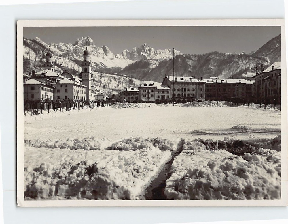 Postcard Panorama Winter View Agordo Italy