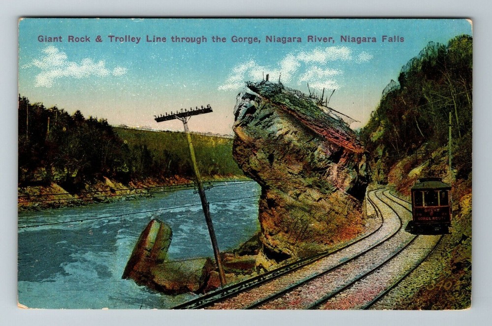 Niagara Falls NY-New York, Giant Rock And Trolley Line Gorge, Vintage Postcard