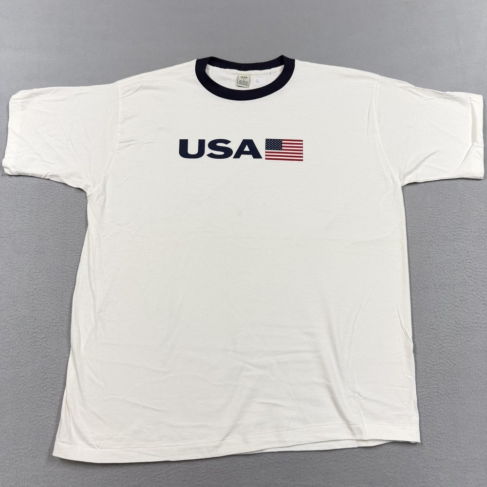 Vintage Gap Shirt Mens Large White USA Flag Ringer Graphic Patriotic Tee 90s