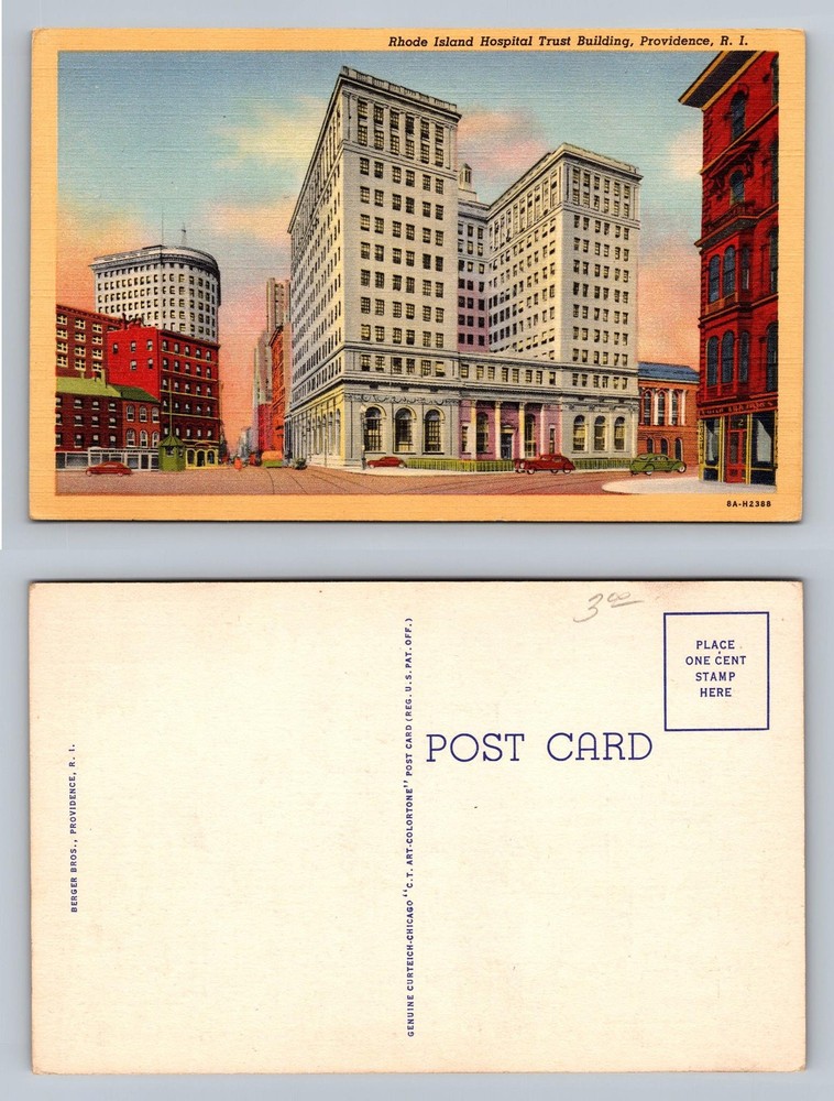 Providence, RI-Rhode Island, Hospital Trust Building View Vintage Postcard