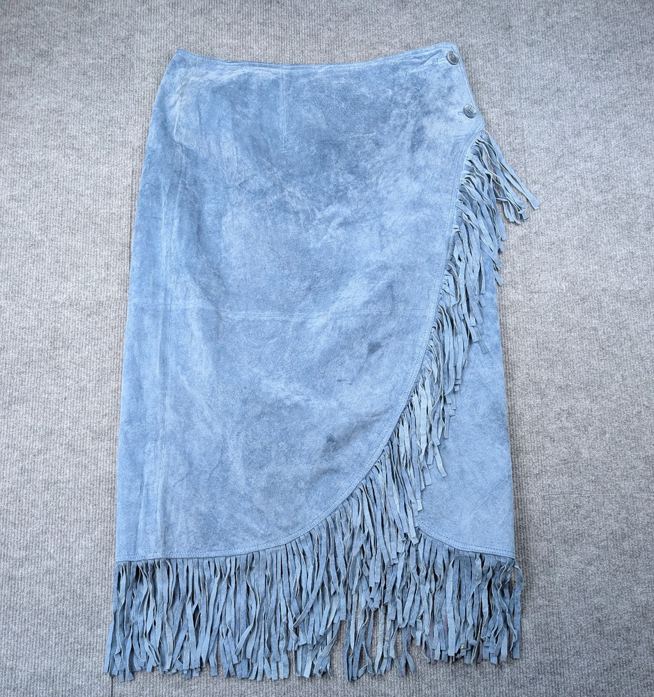 Vintage Suede Leather Midi Skirt Womens 16 Fringe Western Rodeo Western Wrap 90s
