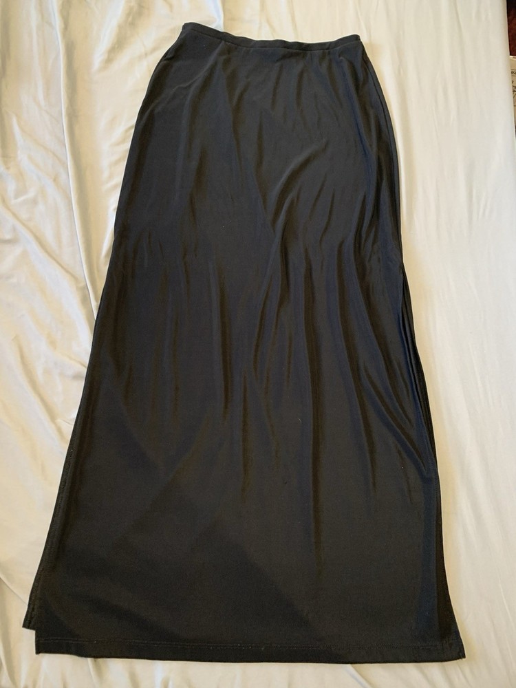 Y2K Black Maxi Skirt Size Medium Gothic Straight Side Slits Long Witchy Stretch
