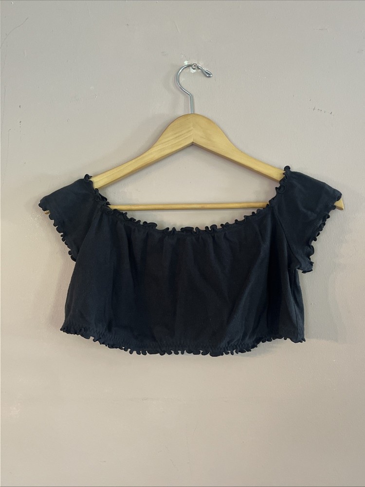 Skims 2X Pointelle Logo Crop Top Ruffled Edges