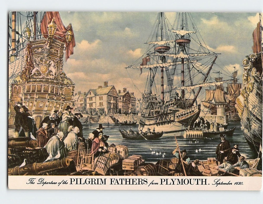 Postcard The Departure of the Pilgrim Fathers from Plymouth England