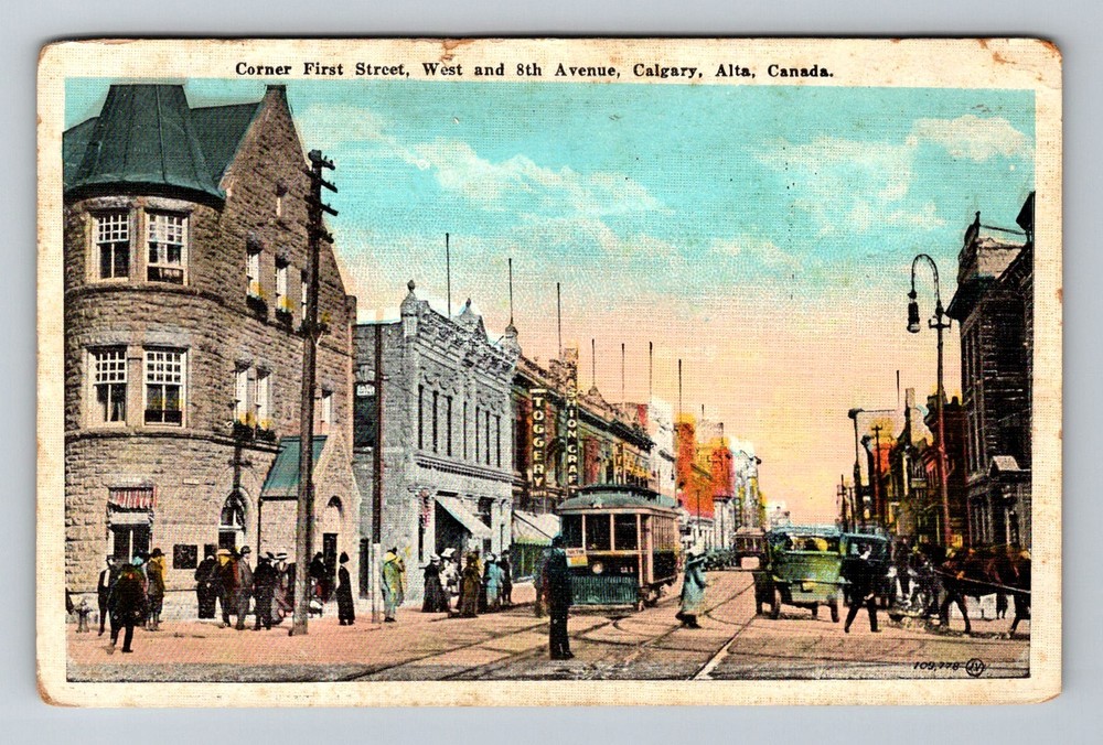Canada- Calgary Alberta First Street West & Eighth Ave Old Post Vintage Postcard
