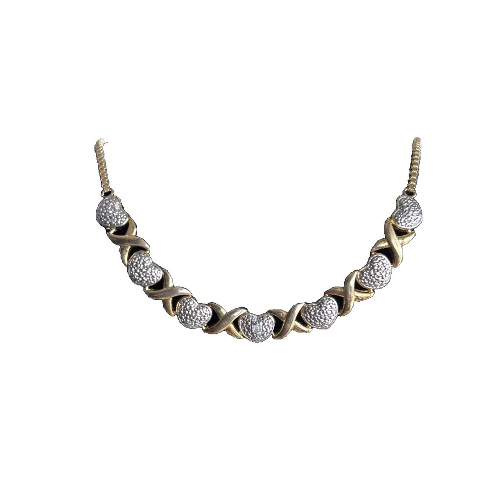 Diamanté Heart X Link Mixed Metal Bracelet Love and Kisses Design