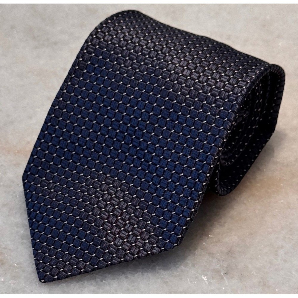Salvatore Ferragamo Mens Navy Blue Silver Geometric Silk Tie Made in Italy