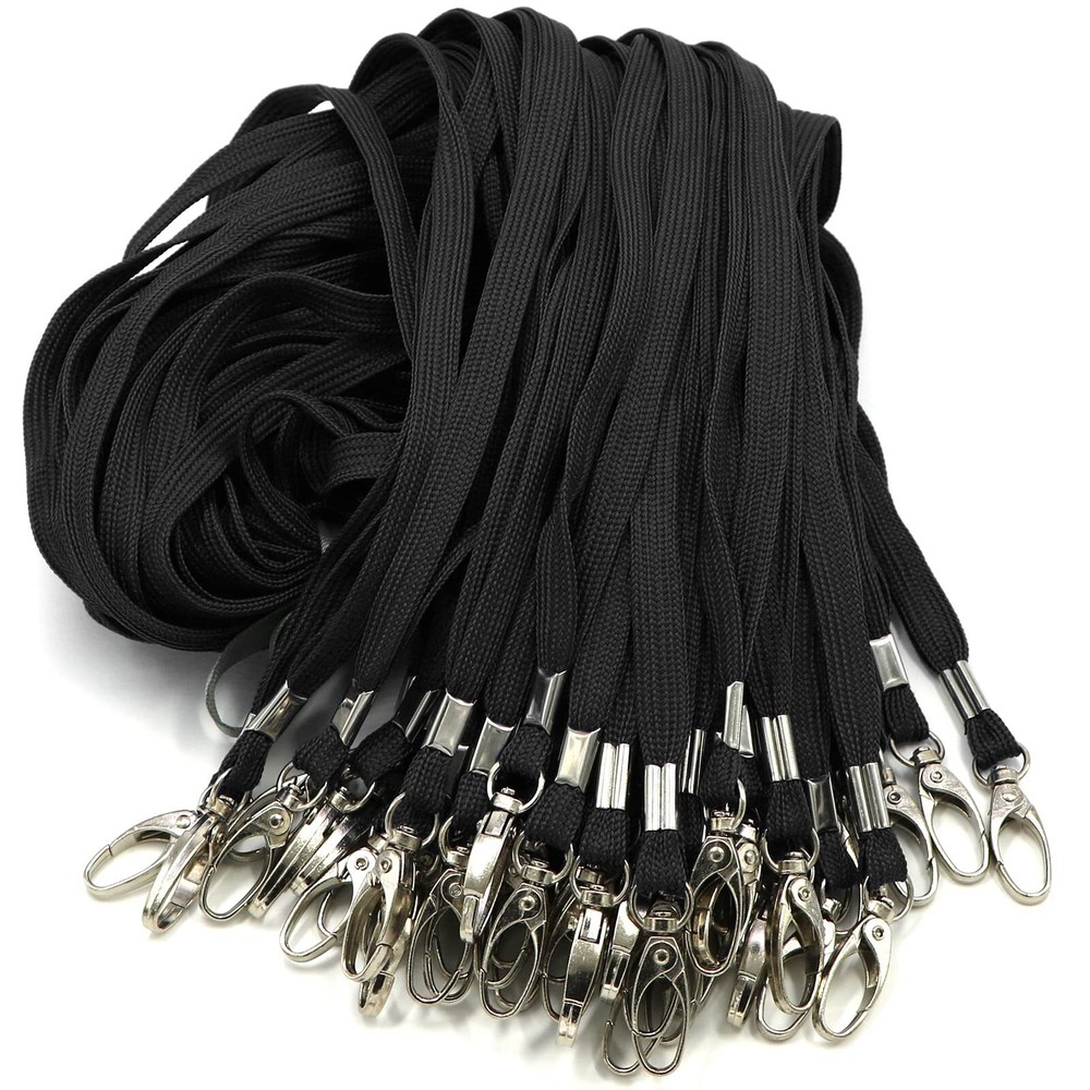 Black Lanyard 100 Pack Bulk Lanyards for Id Badges Holders Each Lanyard 17 In...