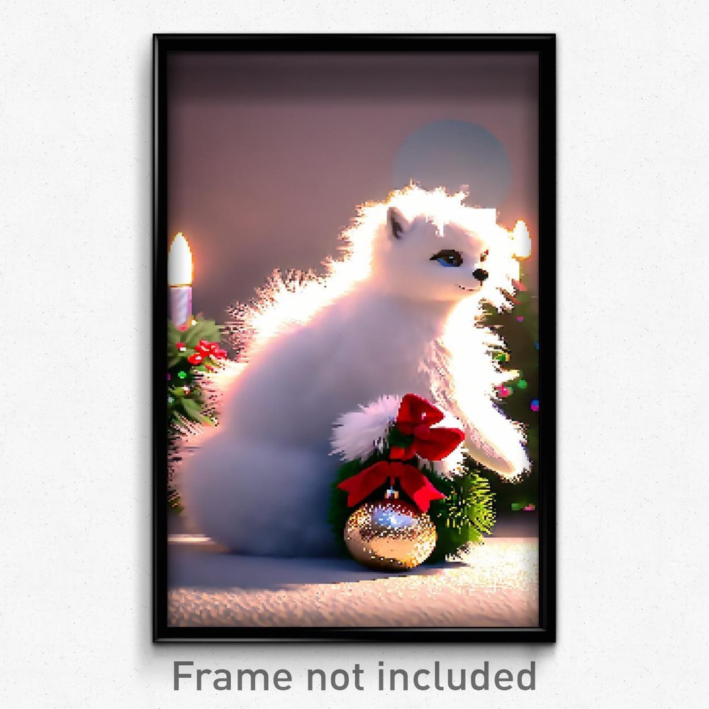 8-Bit Fluffy Christmas Pixel Art Poster - Psychedelic Trippy Gamer Print