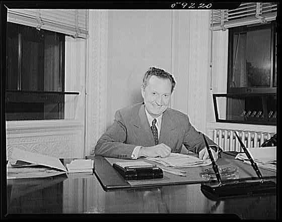 Photo:Man at Desk Office Portrait 1940s Working Interior