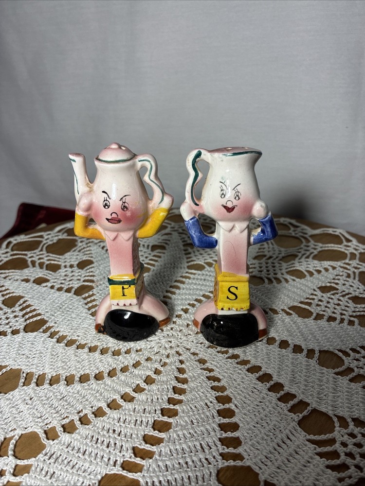 VTG Salt & Pepper Shaker Teapot Coffee Pot Set Anthropomorphic