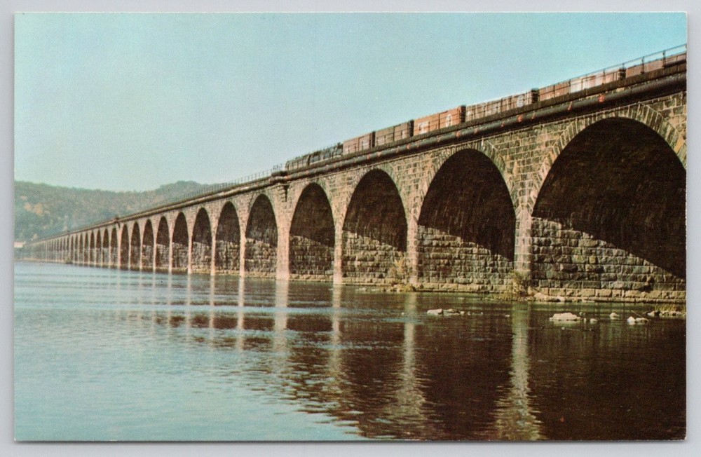 Rockville Bridge Harrisburg PA Postcard Longest Stone Arch Train Susquehanna