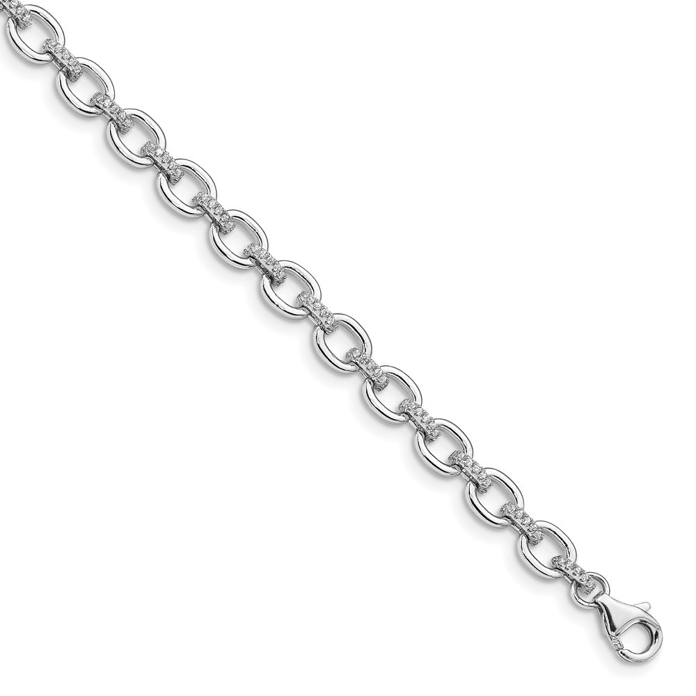 925 Sterling Silver Cubic Zirconia Cable Link Chain Bracelet 7