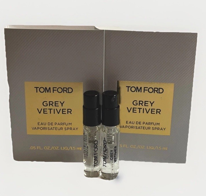 2 X Tom Ford Grey Vetiver Eau de Parfum Sample Vial Spray 1.5 ML carded