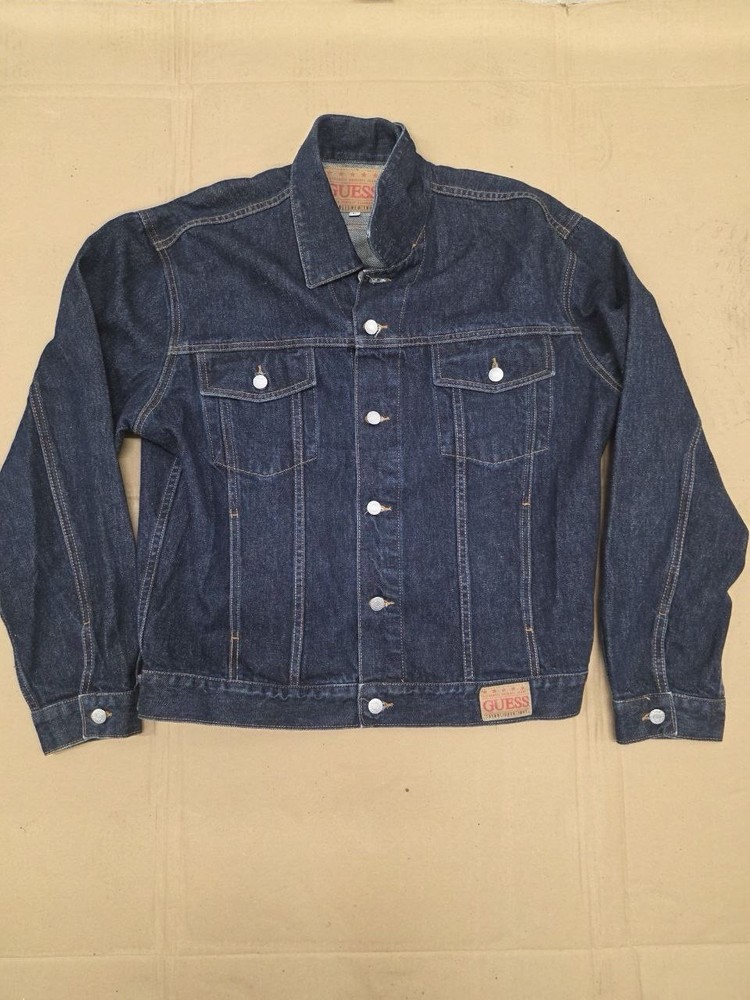 Vintage Guess USA Denim Trucker Jacket 90s Blue Dark Wash Men’s L