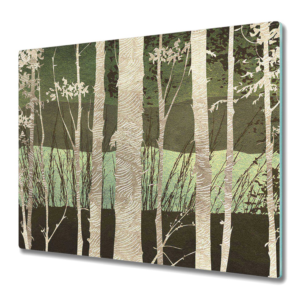 Glass Induction Cover Textured Birch Trees woods Forest 60x52