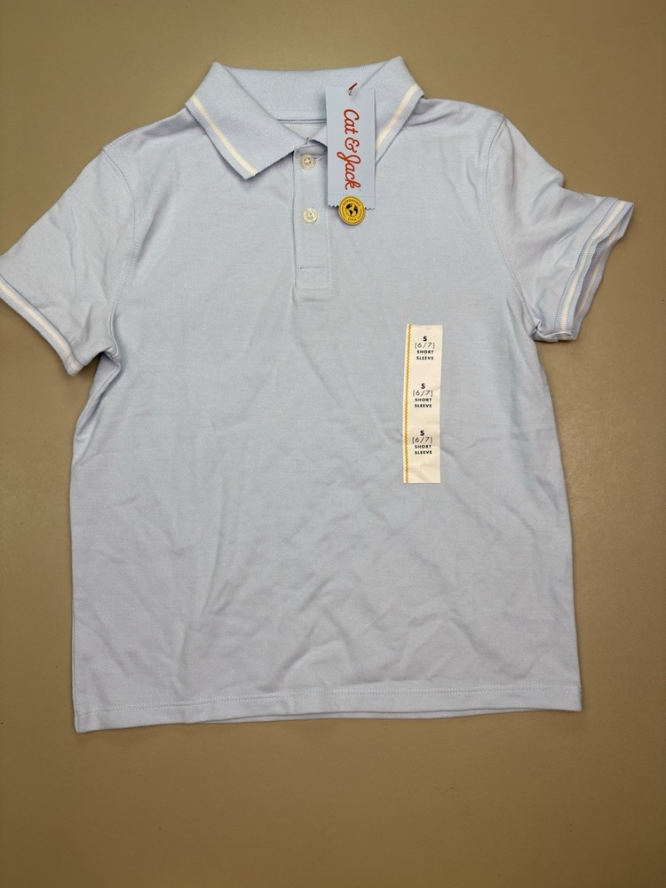 Cat & Jack Boys Light Blue Polo Shirt S 6/7 Short Sleeve NWT