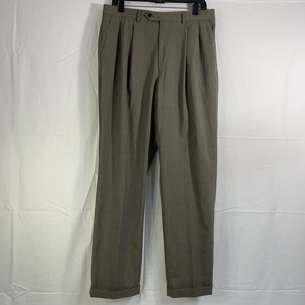 Vtg Ralph Lauren Pants Mens 34x32 Beige Pleated Cuffed Dress Trousers 90’s EUC