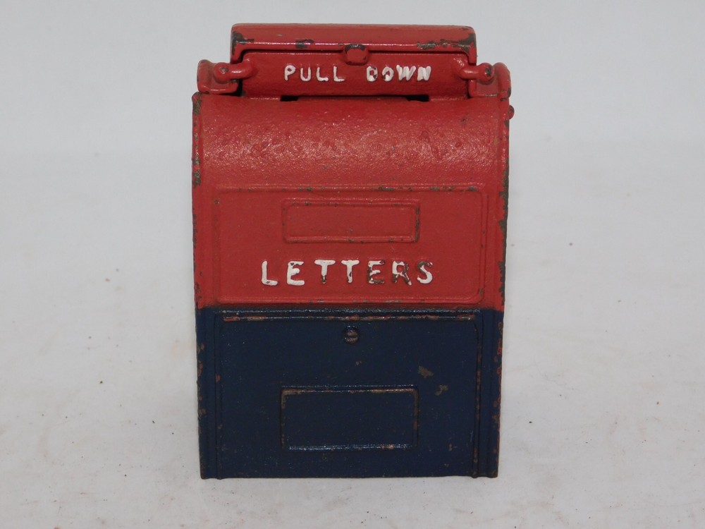 Vintage Cast Iron Mailbox Coin Bank with Letter Drop Slot  