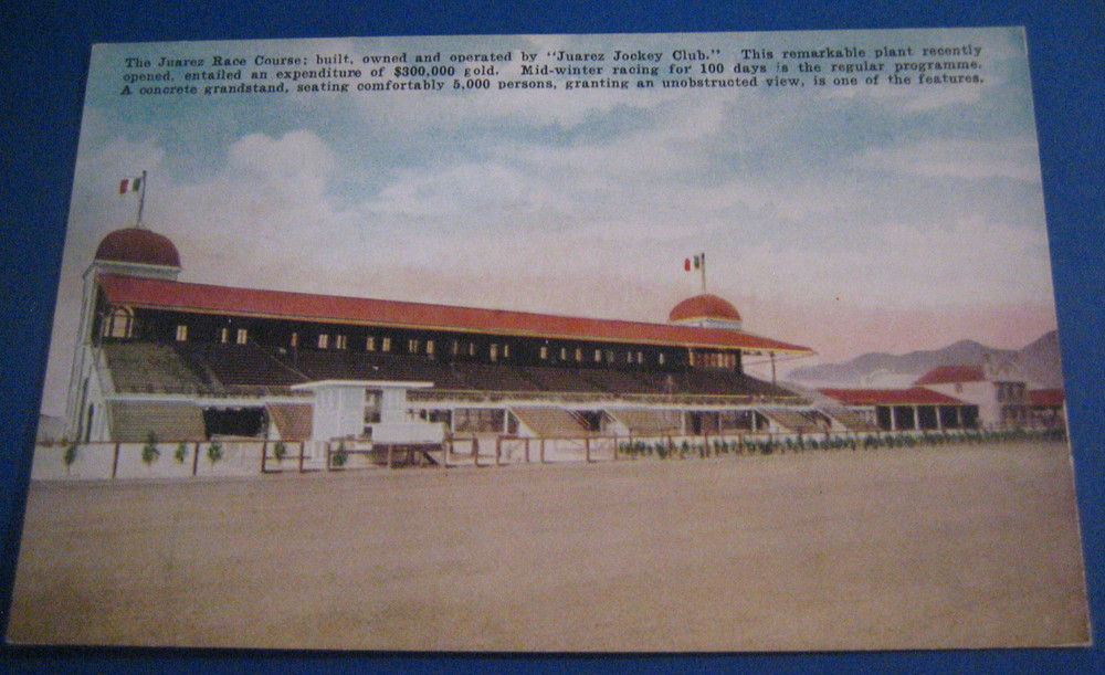 Antique Postcard Juarez Jockey Club Horse Racing Track Gambling Mexico Colorful