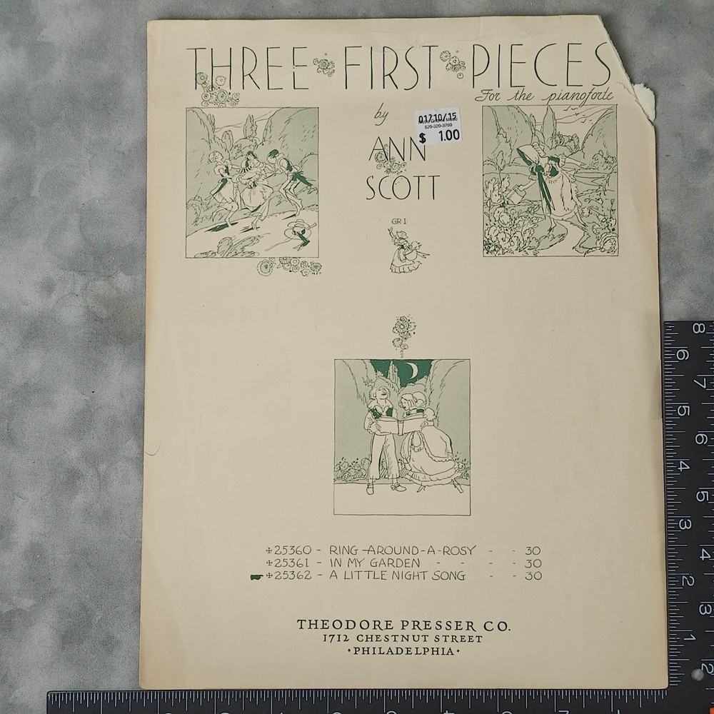 1931 Ann Scott Three First Pieces Piano Sheet Music Theodore Presser 25360-62 PF