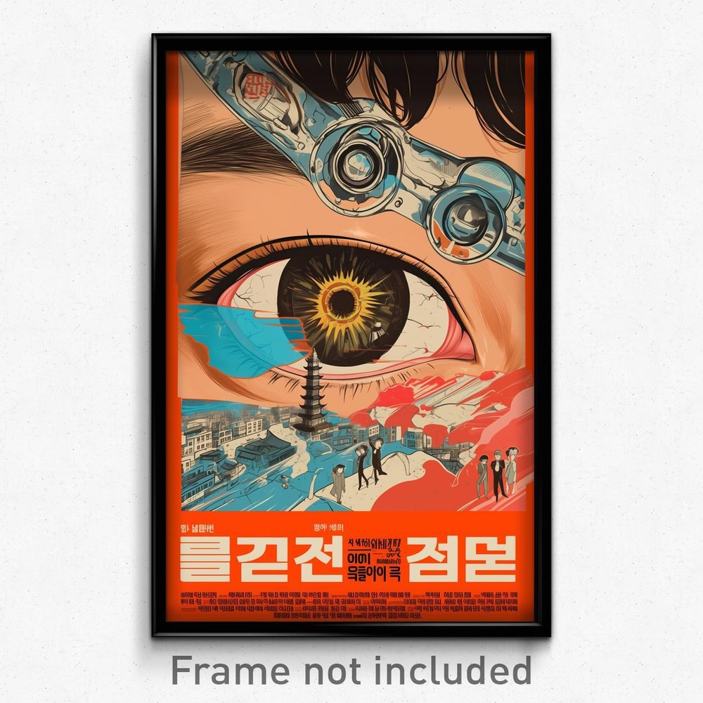 Korean Grumpy Boy Movie Poster Art Print with Playful Hair Beads