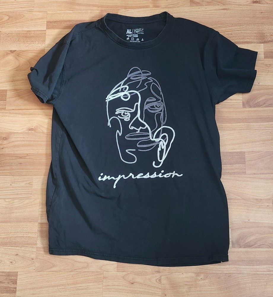 Men’s Graphic T Shirt Black Abstract Face Line Art “Impression” Short Sleeve Siz-image