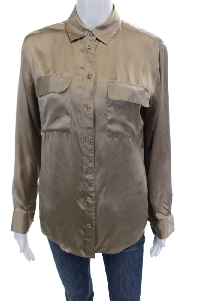 Equipment Femme Womens Silk Collar Long Sleeve Button-Down Shirt Brown Size XSFree Shipping in US $100+ Orders | $6.95 Orders Below
