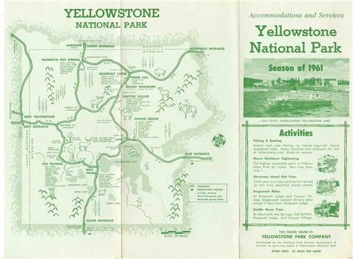 Yellowstone National Park 1961 Accommodations & Services Brochure Rates Map-image