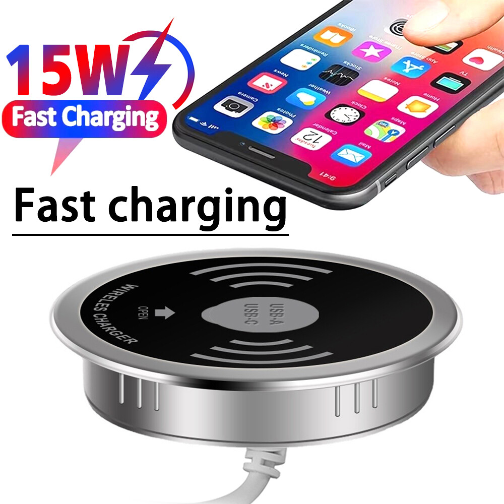 15W Fast Wireless Charger for Desk - Compact & Easy Embedded Charging Base