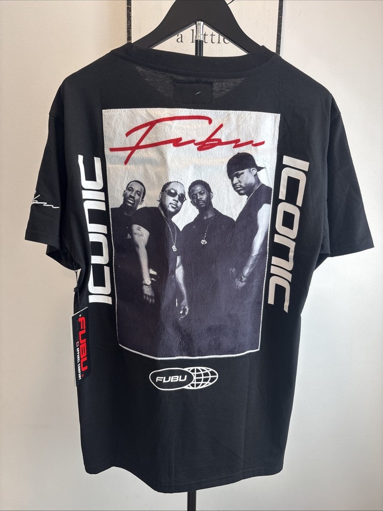 FUBU Black Graphic Tee iconic Logo size L NWT Rare Fur Back Logo Picture 🔥